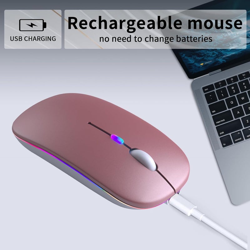 KANMABPC Wireless Bluetooth Mouse – Rechargeable, Silent, Dual Mode (Bluetooth 5.2 & USB) with LED Lights – Portable for Laptop, Desktop, & Tablet(Rose Gold) - Image 3